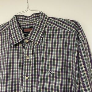Vineyard Vines Green and Purple Plaid Button-Down Shirt